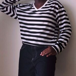 CHANEL Men's V-Neck Sweater in Black and White Stripes